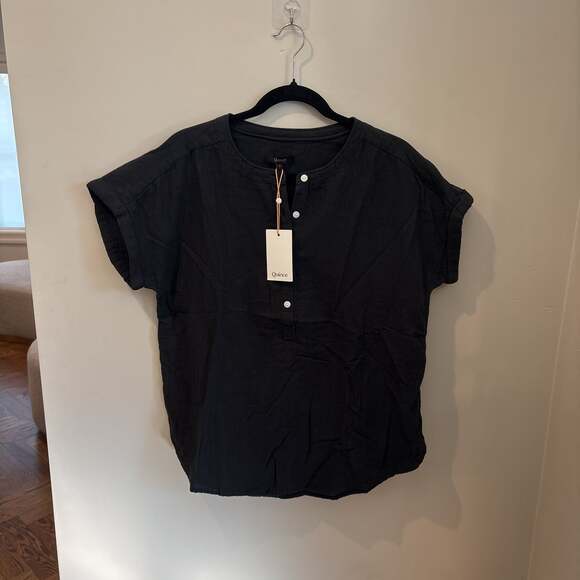 Quince 100% Organic Cotton Gauze Roll Sleeve Shirt in Black size S - Picture 5 of 7